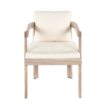 7 Pieces Acacia Wood Outdoor Dining Set with Cream Cushions