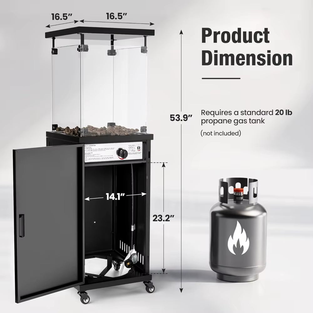 41,000 BTU Propane Patio Heater with Wheels & Cover, CSA Certified Outdoor Heater with Lockable Wheels for Backyard, Balc