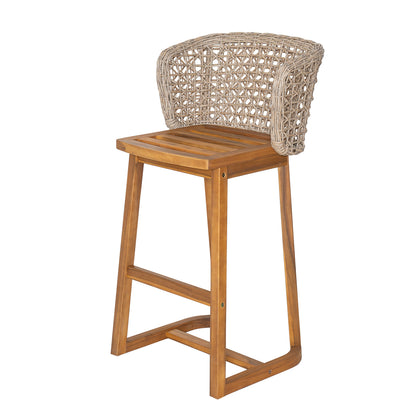 Outdoor Acacia Wood Bar Stools with Cushions (Set of 4)