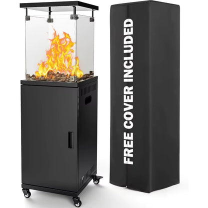 41,000 BTU Propane Patio Heater with Wheels & Cover, CSA Certified Outdoor Heater with Lockable Wheels for Backyard, Balc