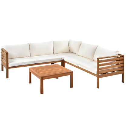 Wood Structure Outdoor Sofa Set with Beige Cushions