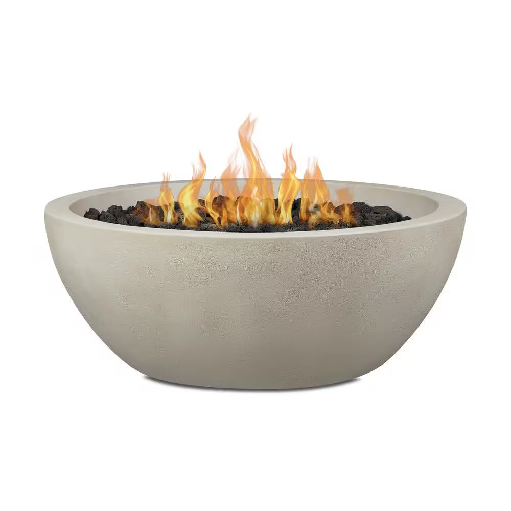 Pompton 38 In. round Concrete Composite Propane Fire Pit in Fog with Vinyl Cover