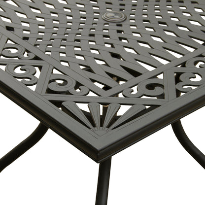 Outdoor Aluminum 5pc Square Black Patio Dining Set with Four Chairs