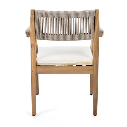 Patio Set Outdoor Acacia Wood Furniture Sets - Braided Dining Chairs and Patio Dining Table