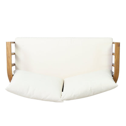 Outdoor Acacia Wood Loveseat and Coffee Table Set with Cushions
