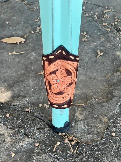 (STOCK!) SET OF 2 26" TURQUOISE SWIVEL  BAR STOOLS WITH COW SUEDE INLAY