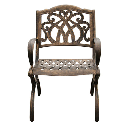 Outdoor Aluminum 7pc Round Patio Dining Set, Lazy Susan, Six Chairs