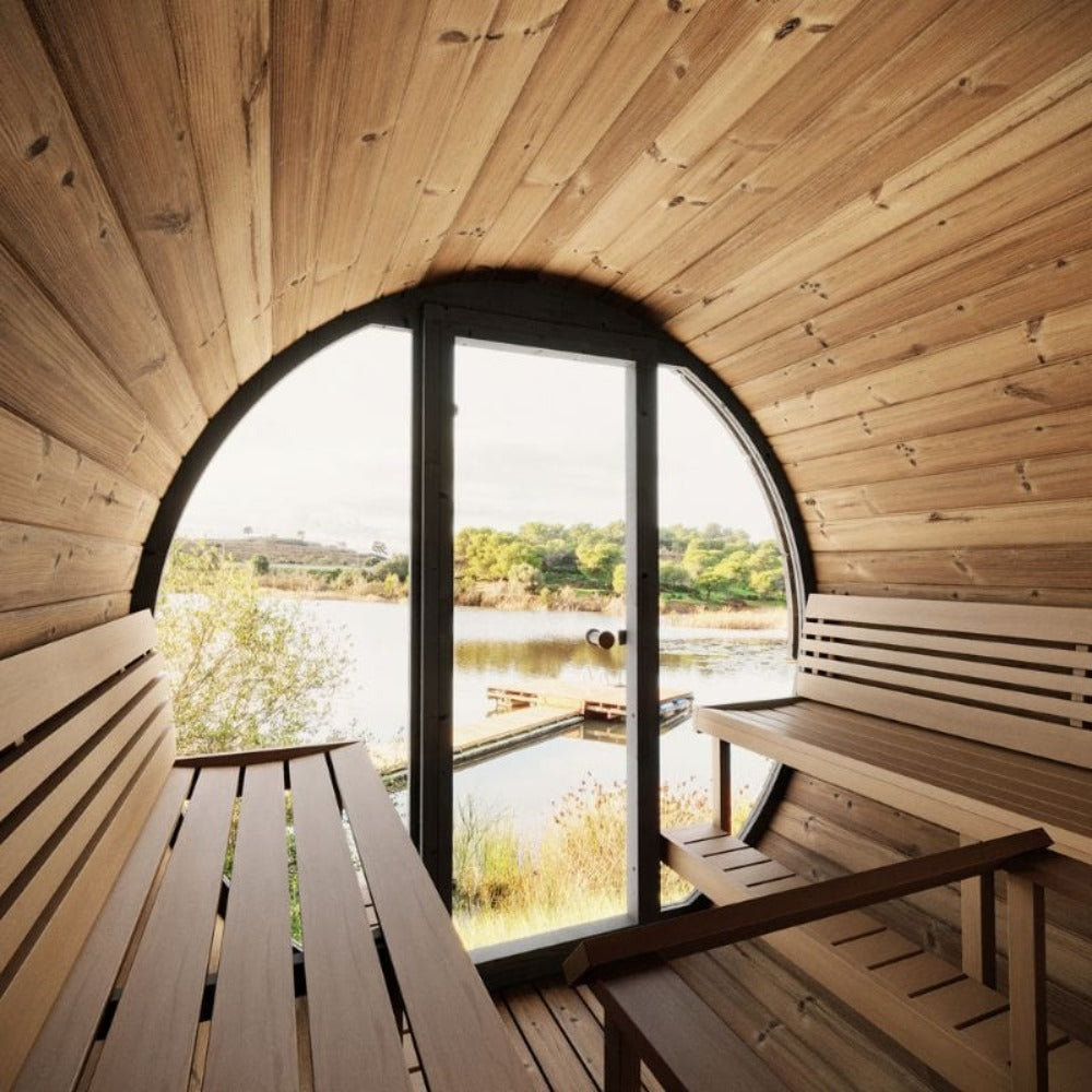 SaunaLife Model EE8G Ergo Series 6-Person Outdoor Sauna Barrel With Tempered Glass Front [SL-MODELEE8G] (SAK95812)
