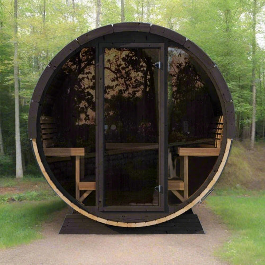 SaunaLife Model EE8G Ergo Series 6-Person Outdoor Sauna Barrel With Tempered Glass Front [SL-MODELEE8G] (SAK95812)